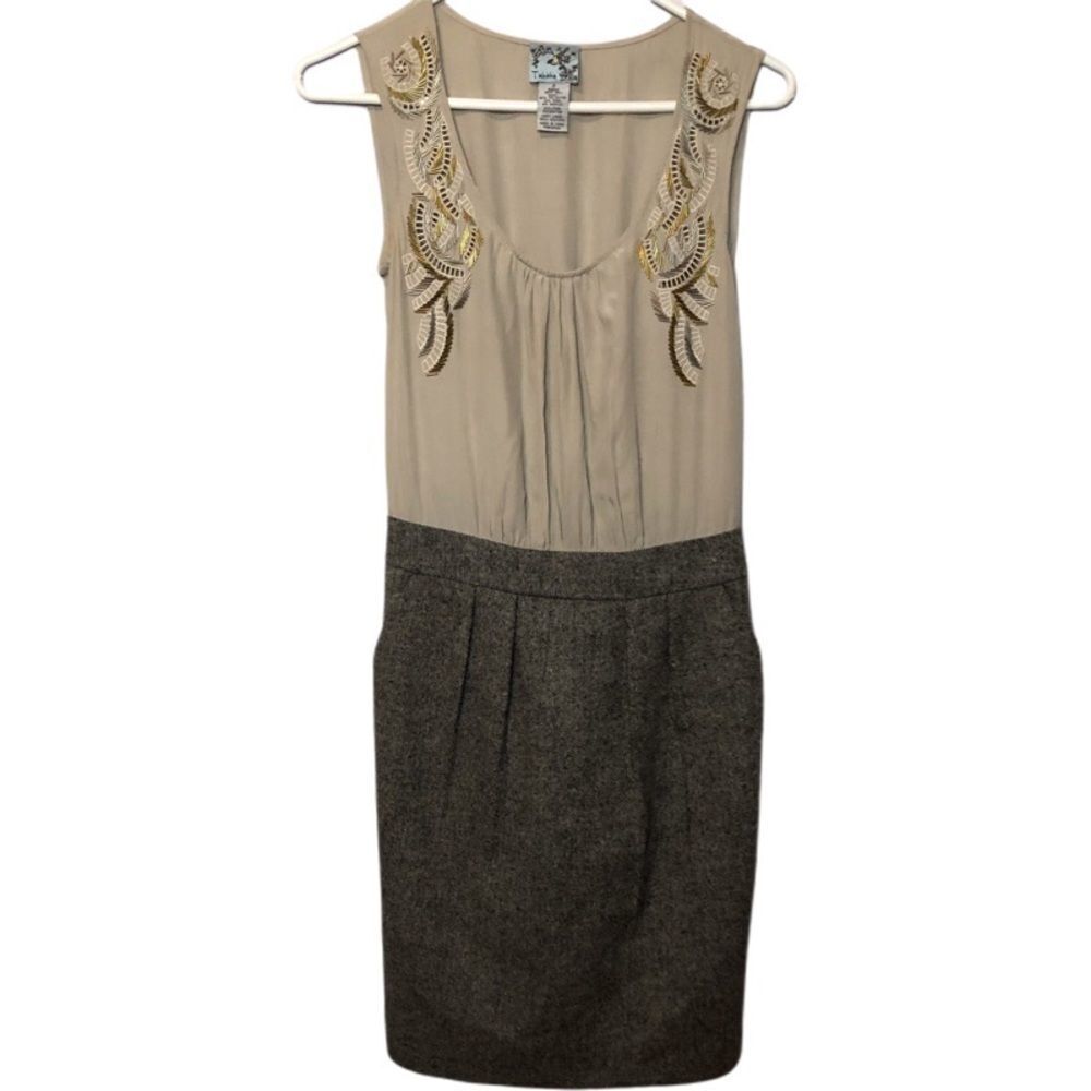 Anthropologie Tabitha silk beaded tweed dress with pockets.
